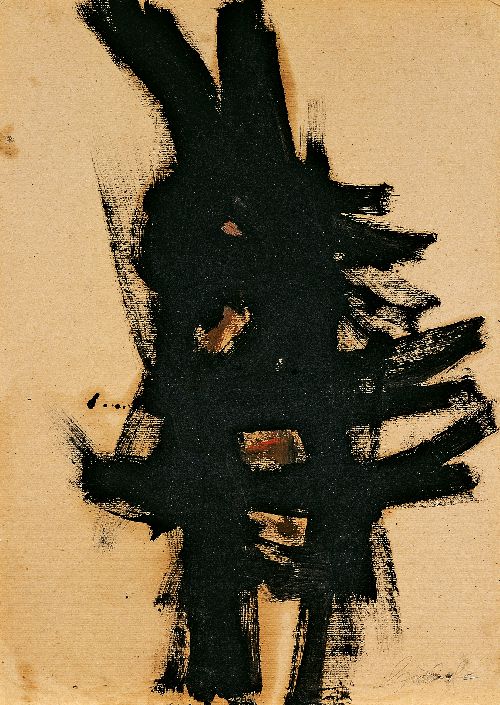 Ohne Titel | 1957, Öl auf braunem Packpapier, 63,5 x 45 cm